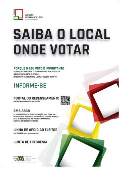 Eleições Autárquicas 2021: Saiba o local onde votar Eleições Autárquicas 2021: Saiba o local onde votar